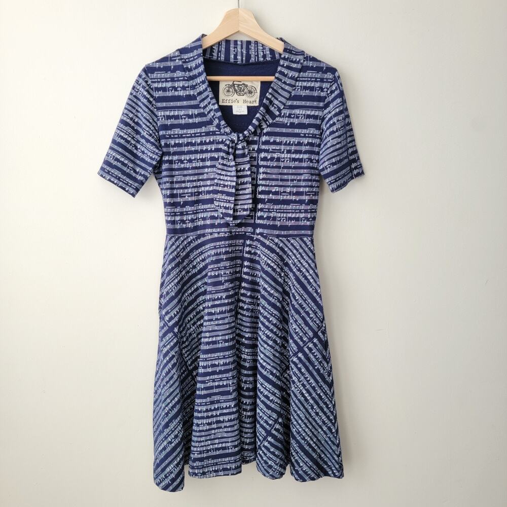 Effie's Heart Dress Medium Navy Blue Music Notes Preppy Musician Short